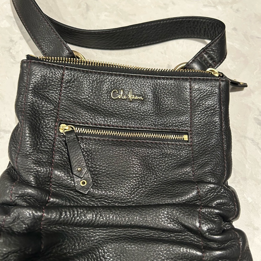 Cole Haan Black Leather Shoulder Bag with Gold Accents